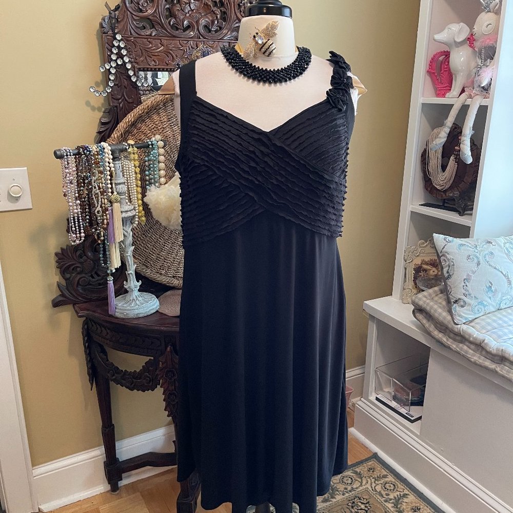 Dress Barn EUC 22 Black Dress with flowers on shoulder